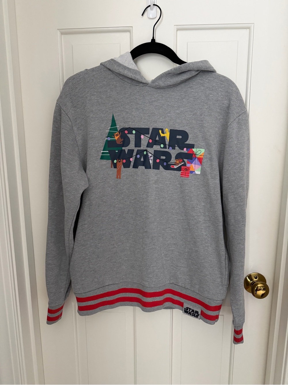 Star Wars Christmas Gray Hoodie with Red Stripe Accents